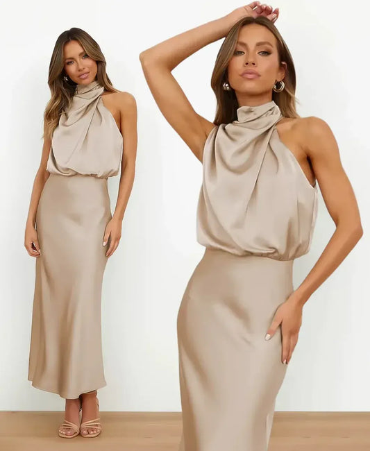 Soène - Vestido midi  con cuello halter y cintura alta